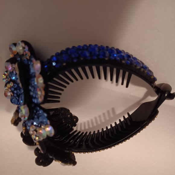 LARGE CRYSTAL FLORAL BUN SURROUND in Blue - Picture 5 of 5